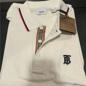 Burberry Polo Shirt in White with Black and Red Details